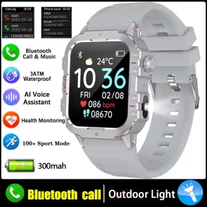 2026 Rugged Military Smart Watch Men's Watch 2.01Inch HD Touch Screen Voice Bluetooth Call LED Flashlight Outdoor Smartwatch Man