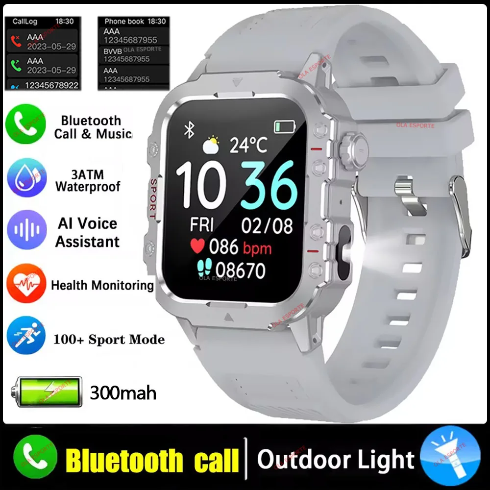 2026 Rugged Military Smart Watch Men's Watch 2.01Inch HD Touch Screen Voice Bluetooth Call LED Flashlight Outdoor Smartwatch Man - Image 14