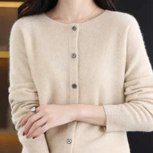 Women Cashmere Sweater 100% Merino Wool Knitted Cardigan Autumn Winter  Knitwear O-Neck Female  Solid Color Casual Fashion Top