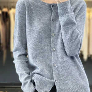 Long Sleeve 100% Merino Wool Sweaters Spring Autumn Women O-Neck Knitwear Tops Clothing Fashion Basic Tops