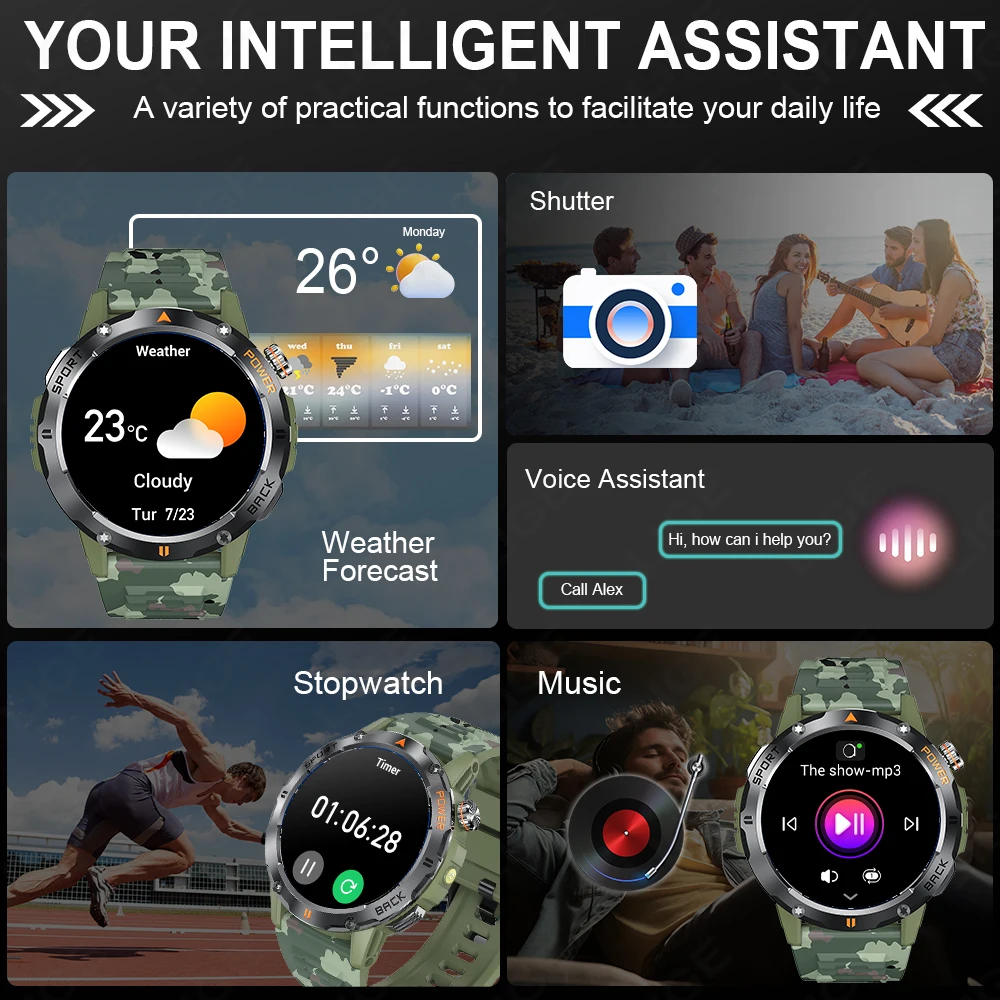 LIGE Smart Watch Men's Sports Watch Compass Flashlight 400mAh Large Battery Bluetooth Call Outdoor Waterproof Durable Smartwatch - Image 6