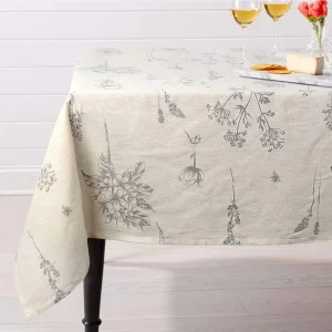 Print Cotton Linen Tablecloth Rustic Garden Natural Botanical Decorative Table Cover for Kitchen Dining Spring Summer Picnic