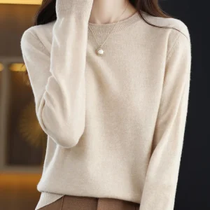 Autumn Winter Women Wool Sweater O-neck Long Sleeve Pullover Basic Casual Loose Style Famale Clothing Merino Wool Knitwear Tops