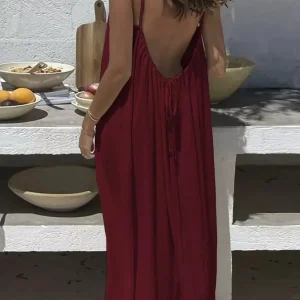 2026 Loose-Fit Spaghetti Strap Dress Women's Casual Homewear Summer Dress Solid-Color Vacation Cool Homewear