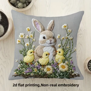 1PC Easter Bunny Floral Pattern Pillowcase ,Decorative sofa cushion cover, home decoration, 2D printing.