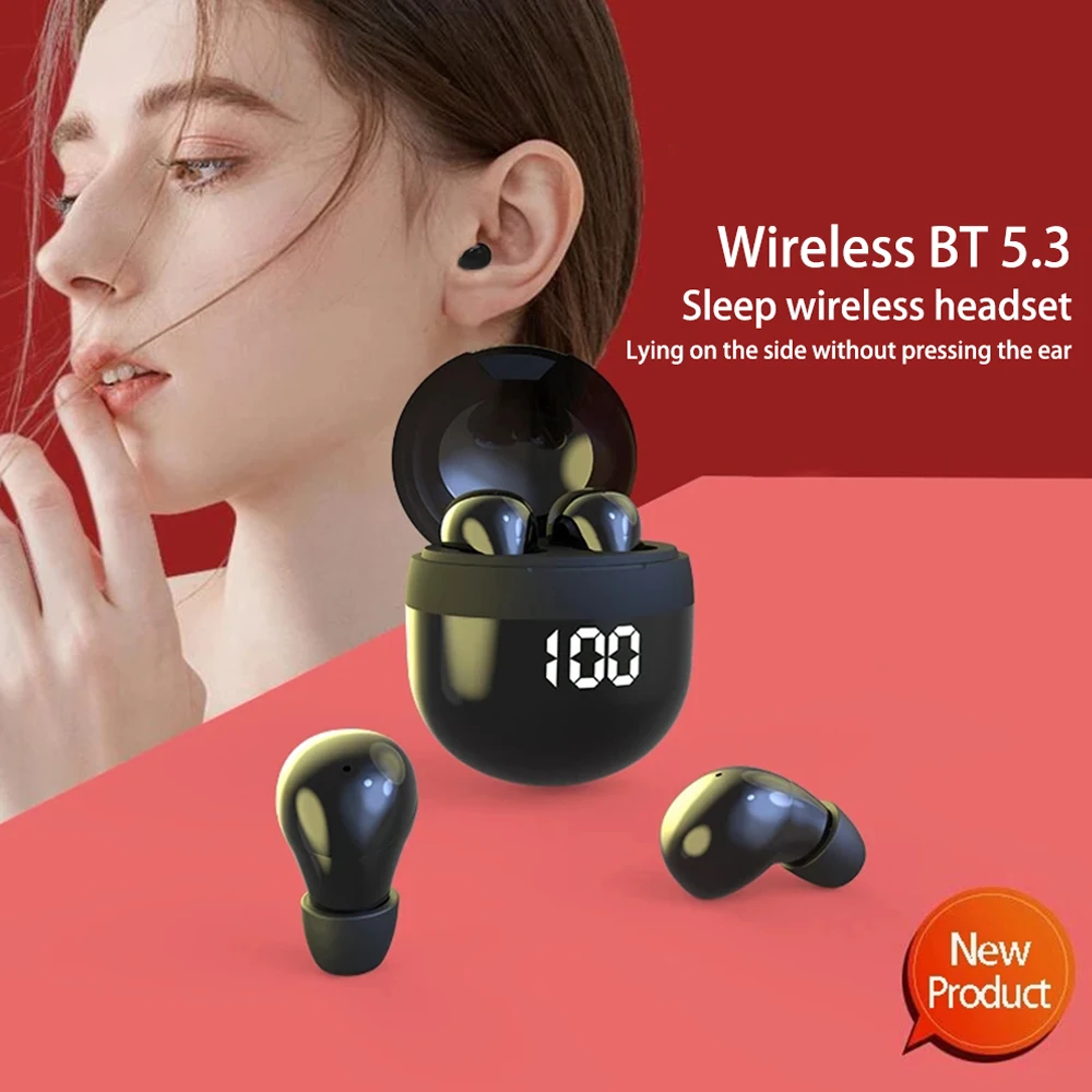Mini Wireless Bluetooth 5.3 Headphones Bass Sleeping Headset with Microphone Noise Cancellation HD Earbuds - Image 3