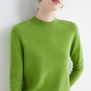 Women 100% Merino Wool Sweater For Autumn Winter  First Line Seamless Half-high Collar Pullover Basic Top OL Solid Soft Cashmere