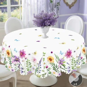 1 Piece of Spring and Summer Romantic Retro Floral Pattern Round Tablecloth, Butterfly Print Rectangular Tablecloth, Home Kitchen Table Cover, Indoor and Outdoor Use, Home Decoration, Holiday Gift for Family Friends
