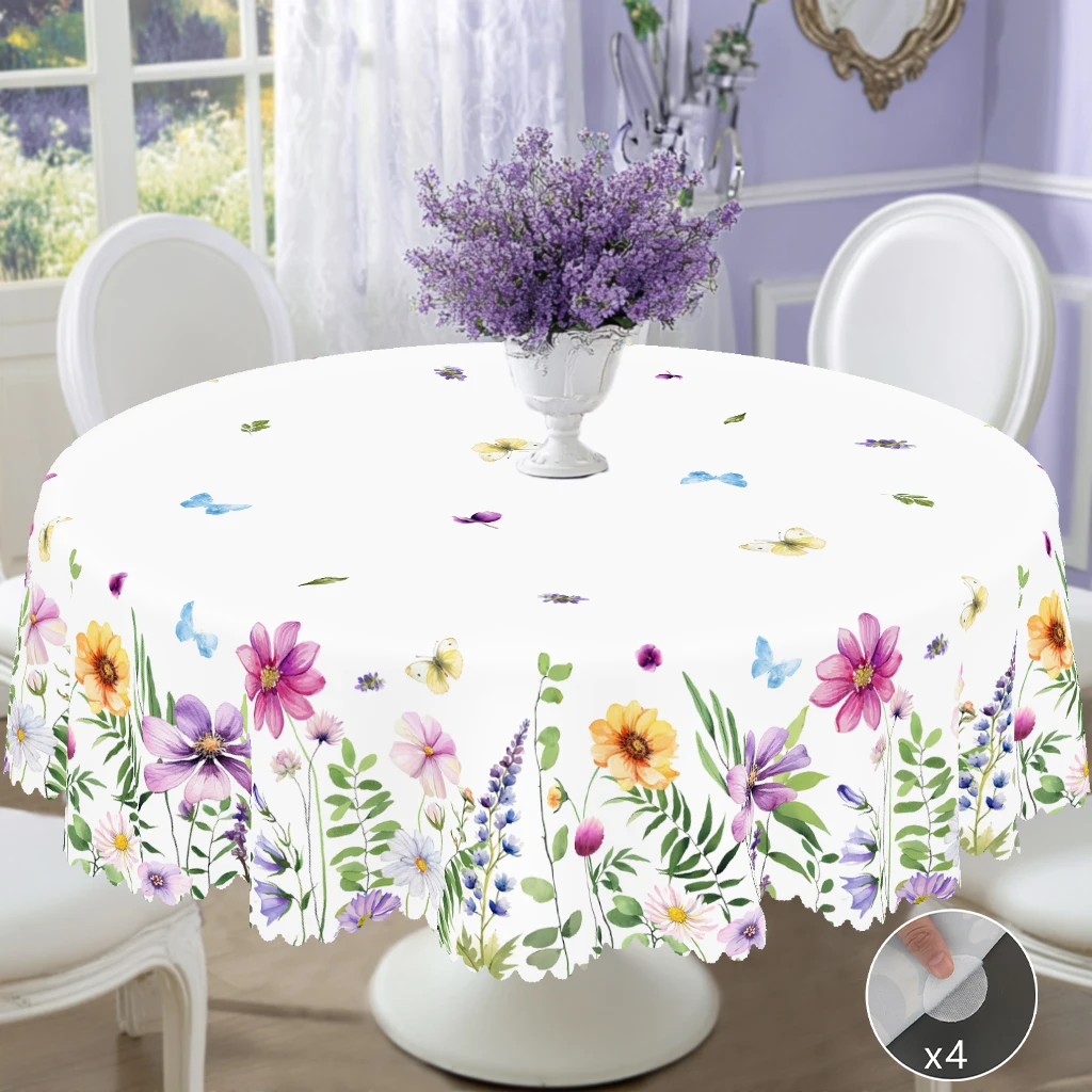 1 Piece of Spring and Summer Romantic Retro Floral Pattern Round Tablecloth, Butterfly Print Rectangular Tablecloth, Home Kitchen Table Cover, Indoor and Outdoor Use, Home Decoration, Holiday Gift for Family Friends