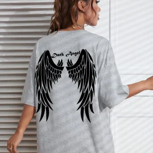 Dark Angel Wing Hot sale Graphic Printed T-Shirts For Women Loose Oversized Clothing Hip Hop Street Tshirt Cotton Short Sleeves