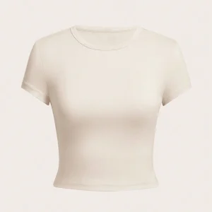 4 pieces Solid color basic short sleeved tight fitting T-shirt for women's casual summer minimalist women's style top O-neck