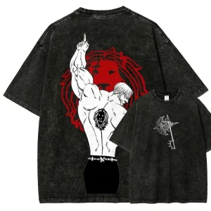 Japan Hot-blooed Anime Seven Deadly Sins Escanor Graphic Print T-shirt Men Women Fashion Vintage Washed Cotton Tee Oversized Top