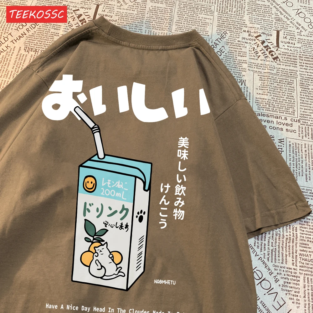 Cute Japanese Cat Print Oversized T-shirt Women Men Short Sleeve Loose Casual Tee Shirt Streetwear Tops Cotton Harajuku Clothing - الصورة 21
