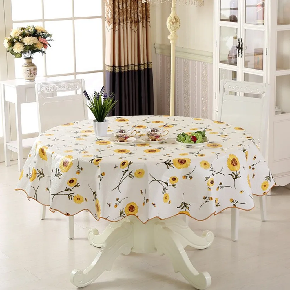 1pc PVC Round Table Cloth 152cm 180cm For 4/6 Seaters New Year Dining Table Cover Waterproof Oilproof Floral Printed Tablecloths - الصورة 3