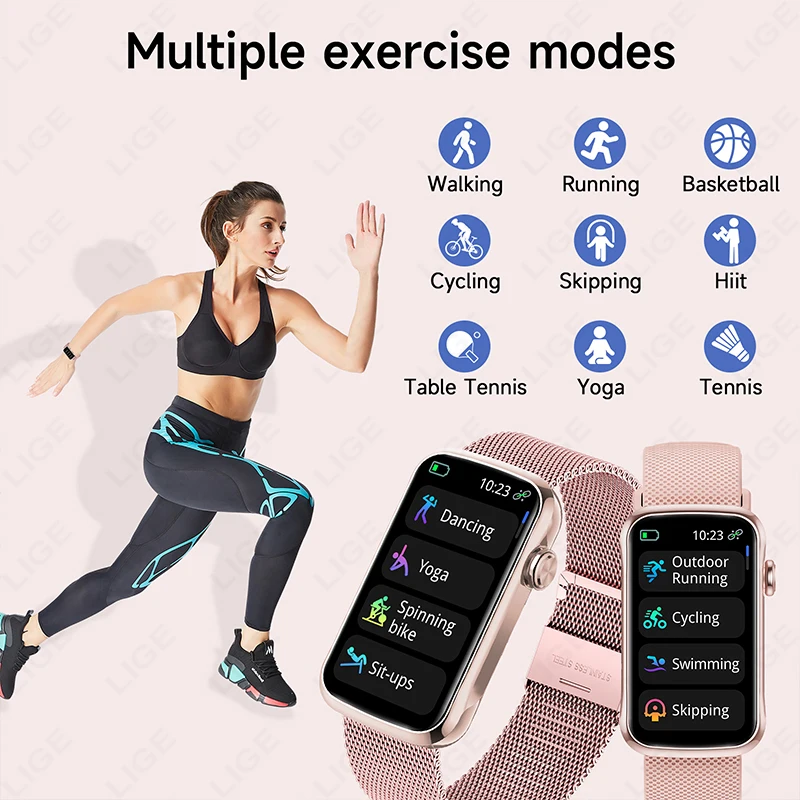 LIGE New 1.47” HD Full Touch Screen Smart Watch Women Men IP68 Waterproof Sports Fitness Heart Rate Monitor Ladies Smartwatch - الصورة 6
