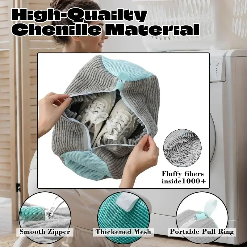 Machine Washable Shoe Washing & Drying Bag with Soft Fiber - Durable Polyester Laundry Protector for Shoes Adjustable Strap - الصورة 5