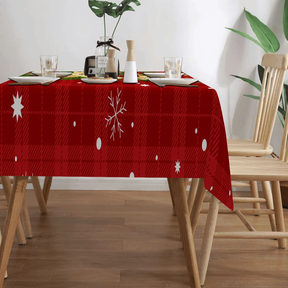 Christmas Holly Berry Rectangle Tablecloth Holiday Party Decor Reusable Tablecloth for Table Party Supplies Christmas Decoration - الصورة 4