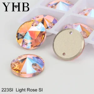 YHB Top Quality SI Color Electroplatin Glass Crystal Shape Rivoli Sewing Stones Flatback Sew-on Rhinestones For Garment Clothes