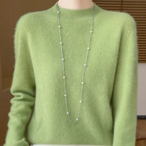 Women's Elegant Basic Style Pullover 100% Merino Wool Knitwear Autumn Winter Warm Solid Casual Loose Exquisite Clothing Tops