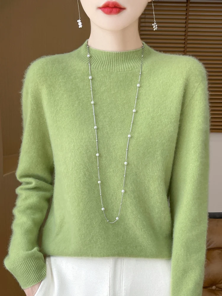 Women's Elegant Basic Style Pullover 100% Merino Wool Knitwear Autumn Winter Warm Solid Casual Loose Exquisite Clothing Tops - Image 2
