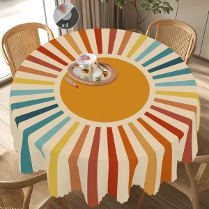 1 Piece of Bohemian Theme Tablecloth, Moroccan Retro Country Farmhouse Style, Colorful Sun Pattern Design, Suitable for Camping Picnic, Holiday Party, Garden Birthday Party Decoration, Kitchen Accessories, Restaurant Terrace, Indoor and Outdoor Tablecloth, Perfect Gift for Friends, Multiple Sizes Av