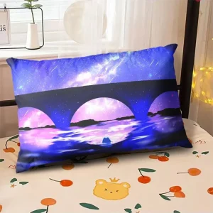 Starry Sky Sunset Sea Pillow, 2D Night Scene Pillow Core and Case Set, Aesthetic Pillow for Student Dormitory