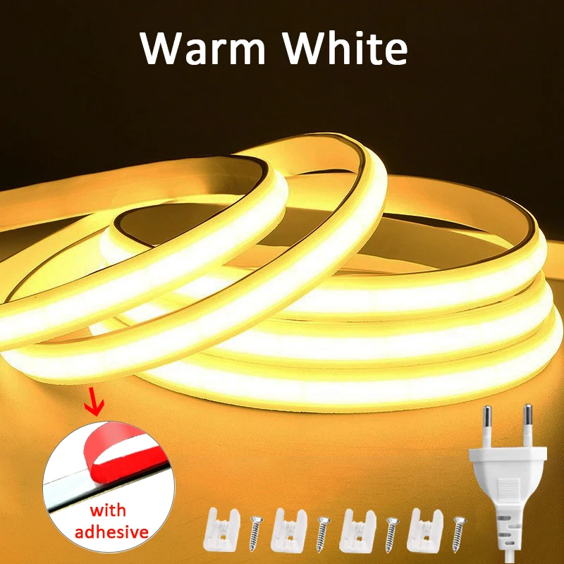 220V Led Strip High Brightness COB LED Strip 220V Flexible Ribbon for Room Bedroom Kitchen Outdoor Garden Lighting - الصورة 8