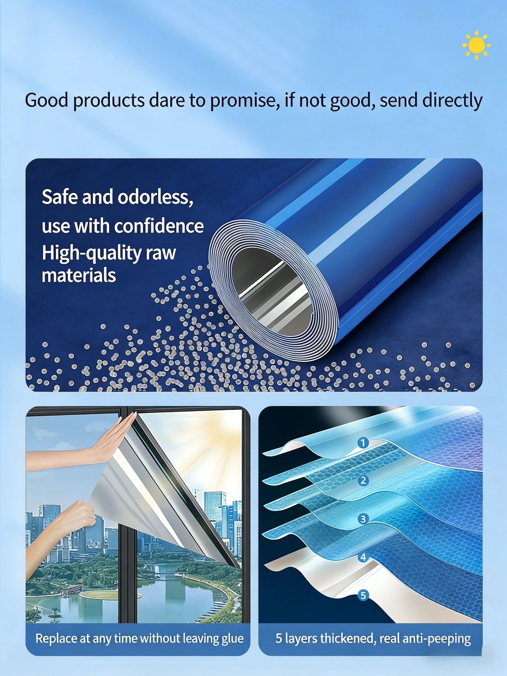 One Way Mirror Window Film, Daytime Privacy See Out Not In, Static Cling Sun Control Tint for Home and Office Windows - الصورة 6