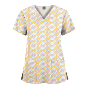 Wholesale Polyester Spandex Uniforms Beautiful Hospital Scrubs Tops Women Nurse Printed Scrub Top Healthcare Nursing Scrub Shirt