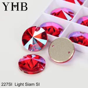 YHB Top Quality SI Color Electroplatin Glass Crystal Shape Rivoli Sewing Stones Flatback Sew-on Rhinestones For Garment Clothes