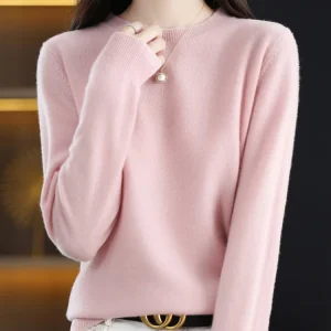 Women 100% Merino Wool Sweater O-Neck Long Sleeve Cashmere Knitwear Pullover Aliselect Fashion Autumn Winter Clothing Tops