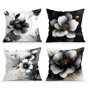 Home Decor Black & White Floral Patterned Cushion Covers Pattern Cushion Cover Suitable for Sofa Bedroom Car Pillow Cover
