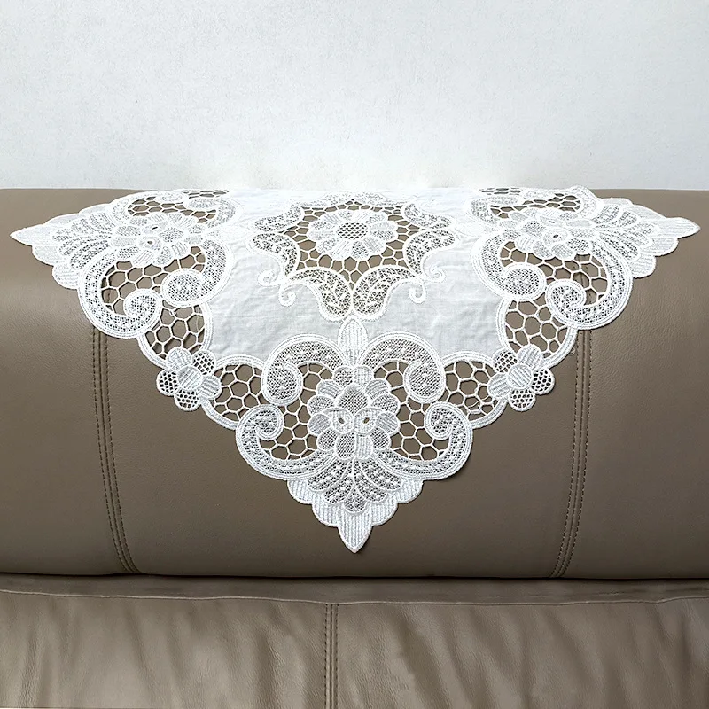 Beautiful Floral Table Cloth White Lace Embroidery Flower 30/40cm Square Table Mat Home Decoration - Image 2