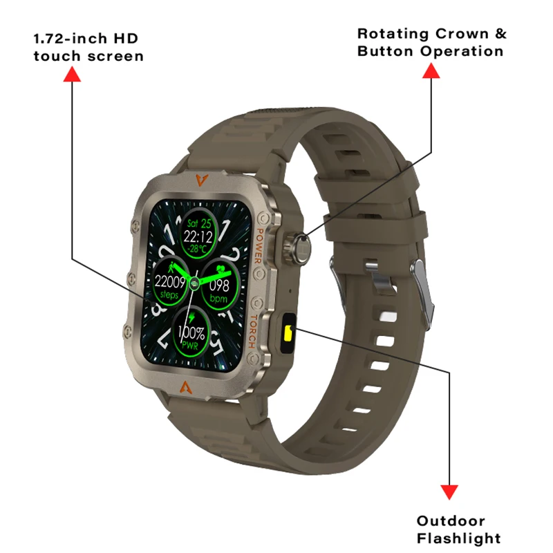 Flashlight Smartwatch Fitness Clock Health Monitor Waterproof Smart Watch Bluetooth Call Sports Watches for Man IOS Android 2025 - الصورة 2