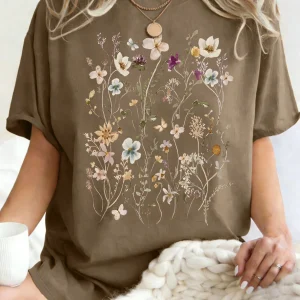 Beautiful Flower Clusters Printing Woman T-Shirt Summer Oversized Short Sleeve O-Neck Cotton T Shirts Y2K Women Sports Tops