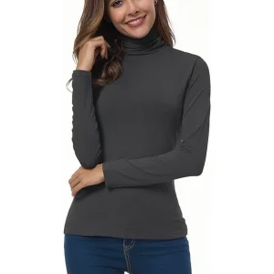 Womens Turtleneck T-Shirt Set  Soft Knit Casual Long Sleeve Tops for Spring & Fall  Stylish Basic Closet Essentials