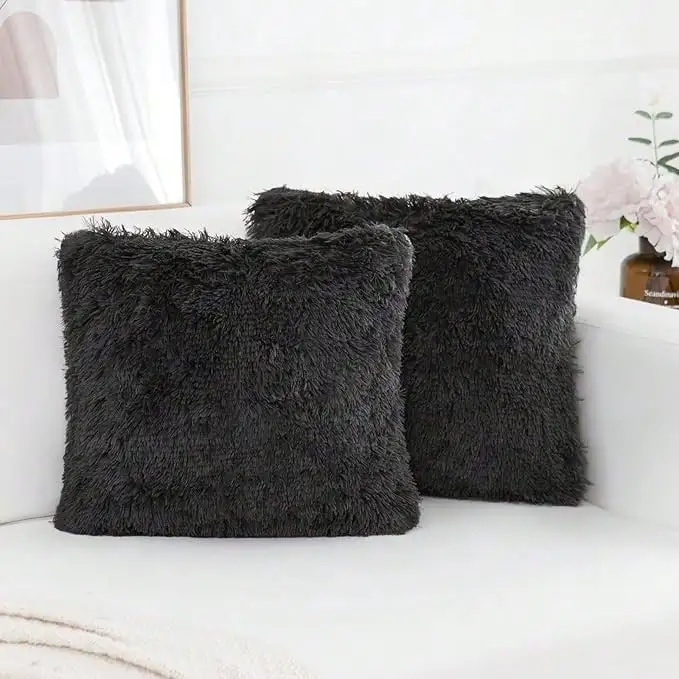 Pack of 2 Luxury Faux Fur Throw Pillow Cover Deluxe Decorative Plush Pillow Case Cushion Cover for Sofa Bedroom (no pillowcore) - Image 15