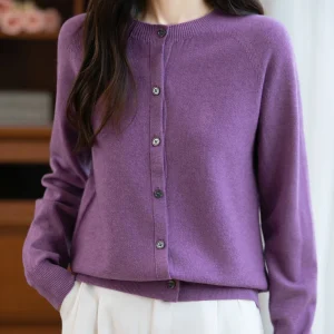 Classic Merino Wool Woman Sweater Basic Female Autumn Winter Knitted Cardigan Elegant Ladies Cashmere Long Sleeve Clothing Tops