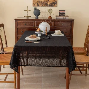 1pc black lace tablecloth with phoenix tail flower embroidery for a wedding, suitable for outdoor parties and home decoration