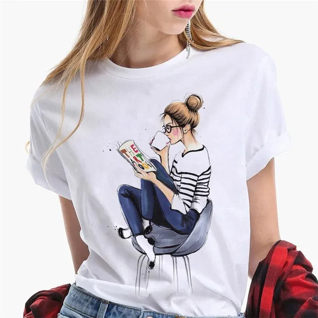 Paris Girl Europe and America Fashion Loose Ins White Short-sleeved T-shirt Woman Graphic T Shirts Harajuku Women Clothes - الصورة 16