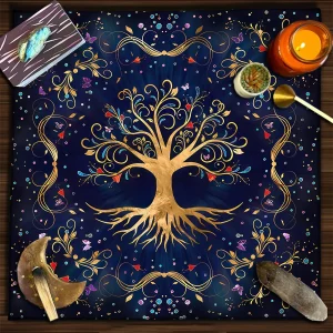 Mysterious Green Tree of Life Tarot Card Tablecloth Wicca Altar Cloth Fantastic Life Tree Tablecloth for Tarot Oracle Card Pad