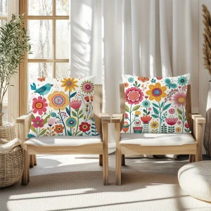Colorful Floral - Bird Cheerful Pillow CoversLiving room sofa cushion cover, soft and comfortable, bedroom room decoration