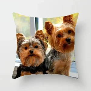 Cute Dog Print Pillowcase Bedroom Sofa Waist Cushion Cover Yorkshire Bichon Yorkshire Decoration Car Decorative Cushion