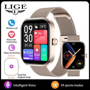 LIGE 2.01” HD Screen Custom Watch Face Smart Watch Women Waterproof Sport Ladies Watches BT Call Health Monitor Women Smartwatch