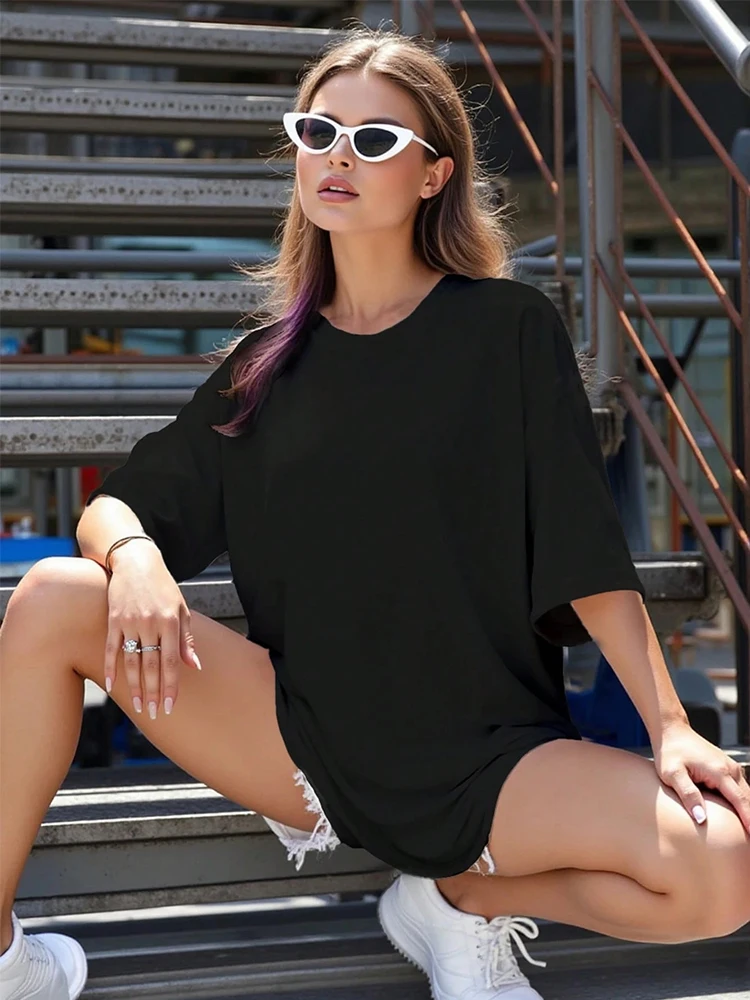 2026 Spring Summer Women's Casual T-shirts High Quality 100% Cotton Soft O-neck Tees Female Home Outdoor Comfort Pure Color Tops - الصورة 5