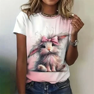 3D Printed Rabbit T Shirt For Women Cute Animal Pattern Short Sleeves Summer Casual Fashion Street O-Neck Tees Oversize T-Shirts
