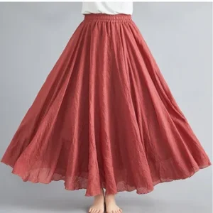 28-Color Mori Girl Literary Cotton Linen Dress Elastic Waist A-line Expansion Skirt Solid Color Ethnic Style Women Long Skirts