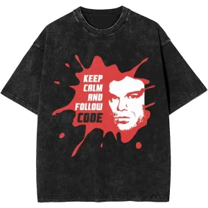 New Dexter Morgan Edition Middle Finger Retro Trendy Vintage Washed T-Shirt Summer Y2K Tops Cotton Men Women Tees Short Sleeve