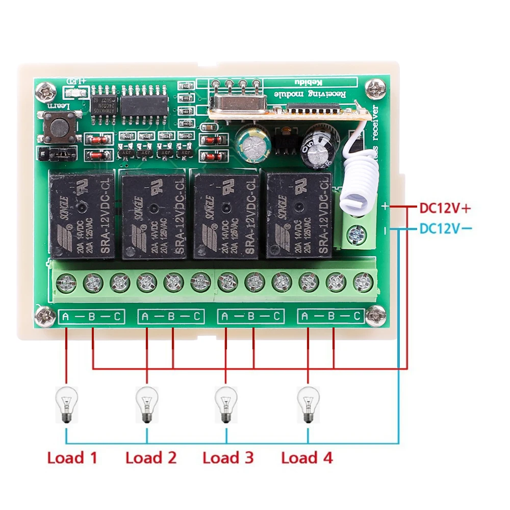 Universal Wireless Remote Control Switch DC 12V 4CH Relay Receiver Module With 4 Channel RF 433 Mhz Transmitter Electronic Lock - الصورة 4