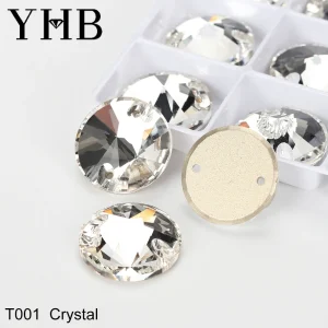 YHB Top Quality SI Color Electroplatin Glass Crystal Shape Rivoli Sewing Stones Flatback Sew-on Rhinestones For Garment Clothes
